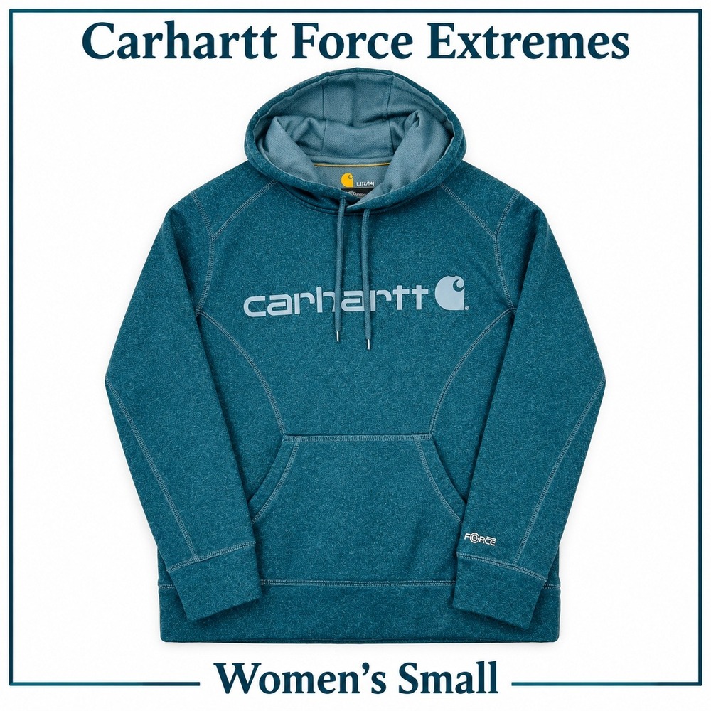 Carhartt Force Extremes Hoodie Womens L 12 14 Teal Heathered Sweatshirt Workwear